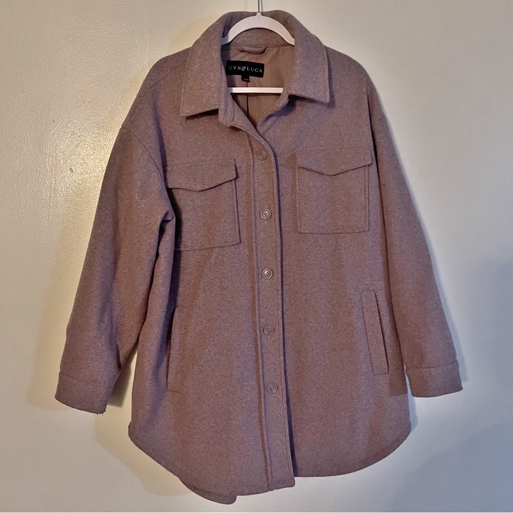 Cyn & Luca Womens L Purple Shirt Jacket Button Down Collar and Pockets